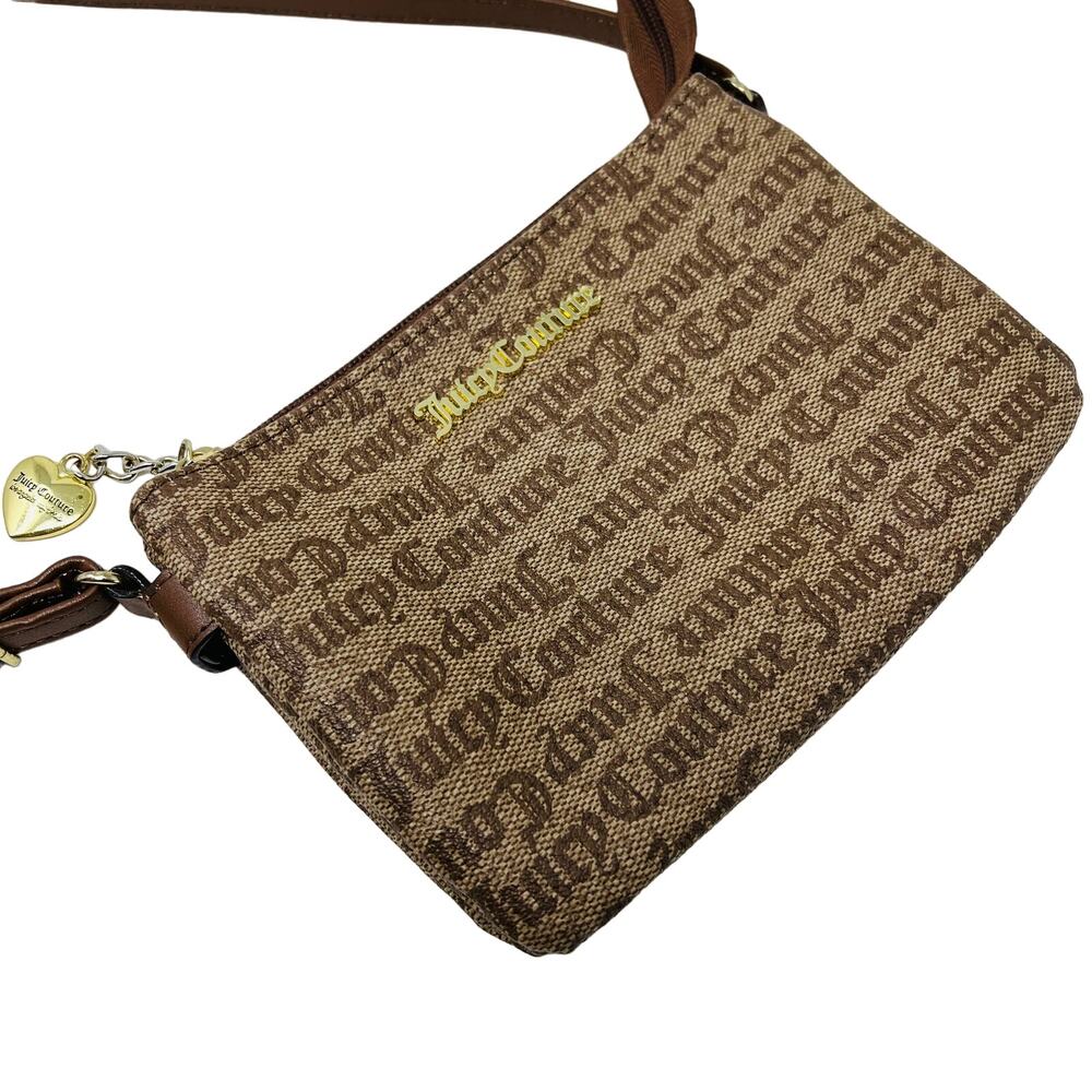 Juicy Couture Crossbody JC Canvas Print Heart Locket Brown Tan Bag Barbie